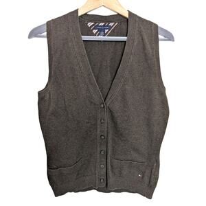 Tommy Hilfiger Cashmere Blend Brown Button Front Sweater Vest Men Size XS Preppy